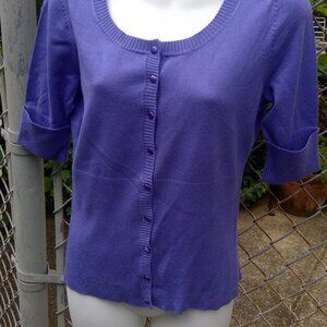 Preswick & Moore Scoop Neck Blue Sweater Button Down Half Sleeve Size M NWT